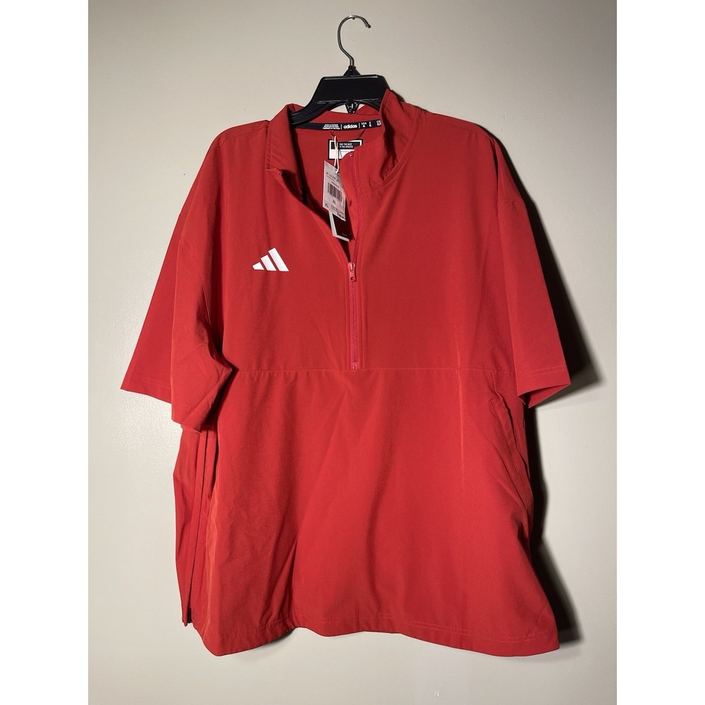 adidas Men's Performance 1/4 Zip Short Sleeve Jacket JN3651 Red Sz XL $85